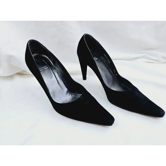 Stuart Weitzman Size 5.5B Women Black Suede Slip On Pointed Toe Heel Pumps Spain - Picture 5 of 11
